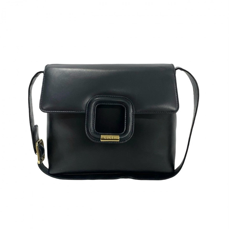 Gucci Shoulder Bag leather Navy logo Metal Women