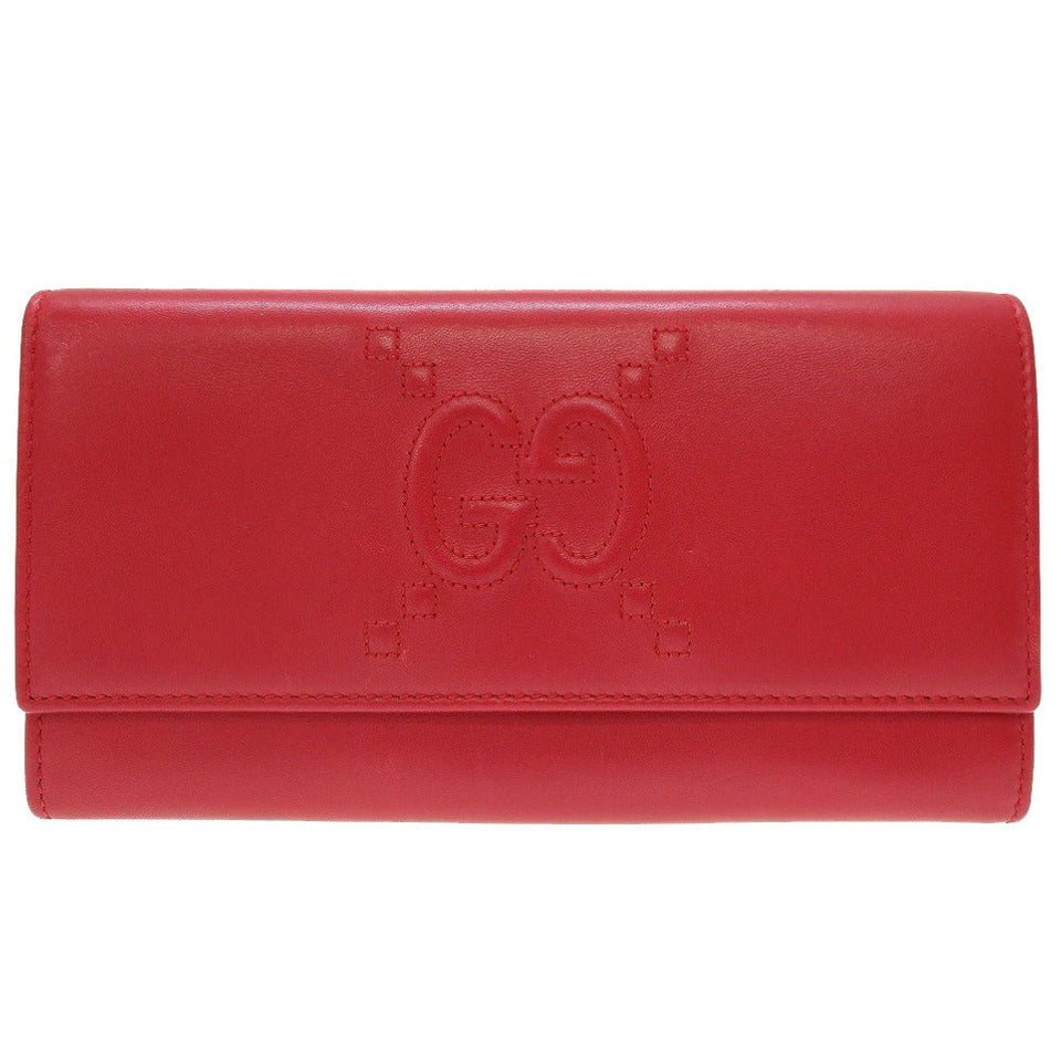 Gucci Long Wallet Purse 453390 leather Red Bifold GG embossed Women(Unisex)
