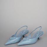 Prada Spazzolato Triangle Logo Pointed Toe Slingback Pumps size 37.5