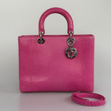 Christian Dior Large Lady Dior Bag with Pink Python Leather and Silver Hardware