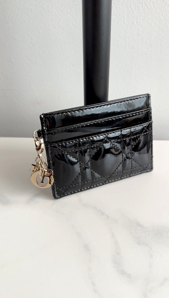 Christian Dior Black Patent Cannage  Holder