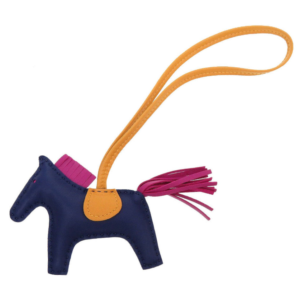 Hermes key ring leather Blue Agat Bag charm Rodeo Charm PM Women