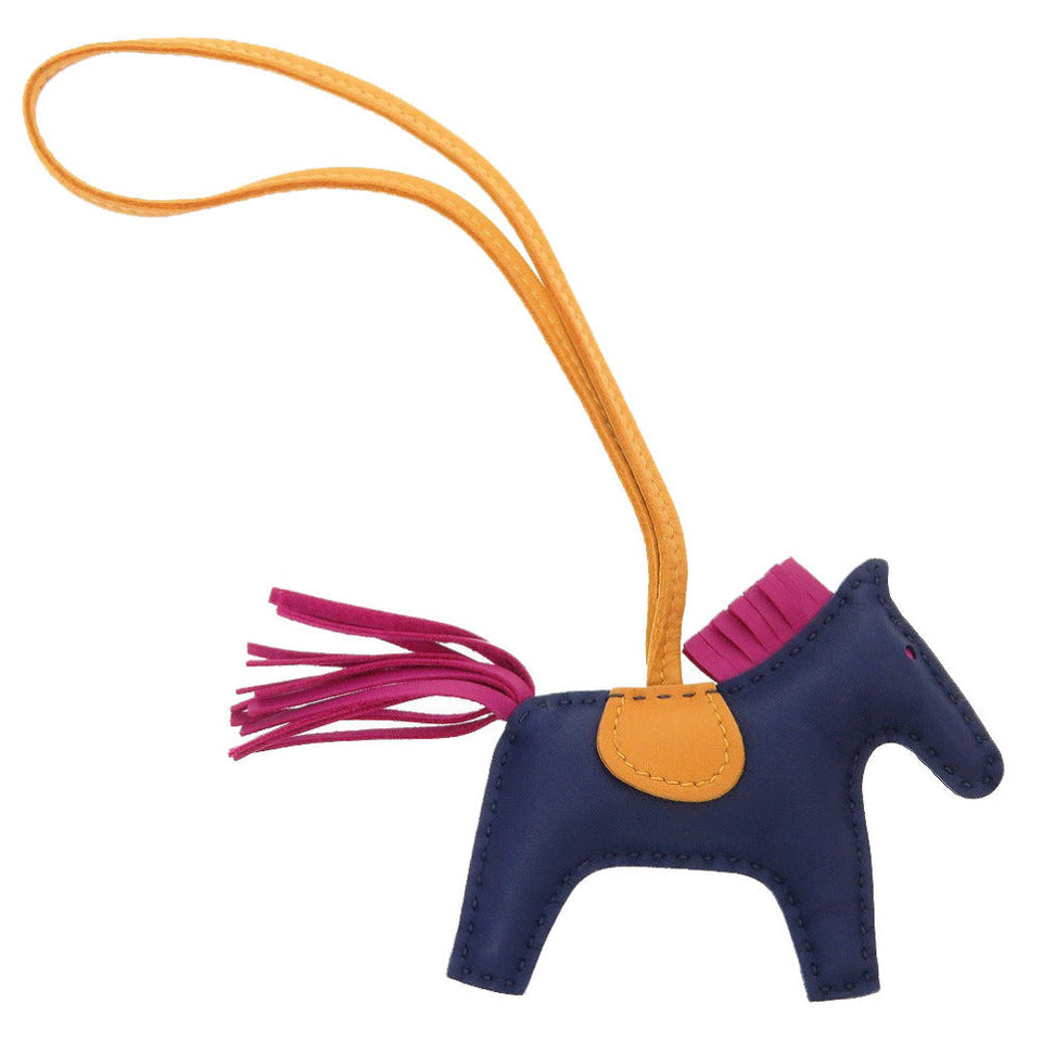 Hermes key ring leather Blue Agat Bag charm Rodeo Charm PM Women