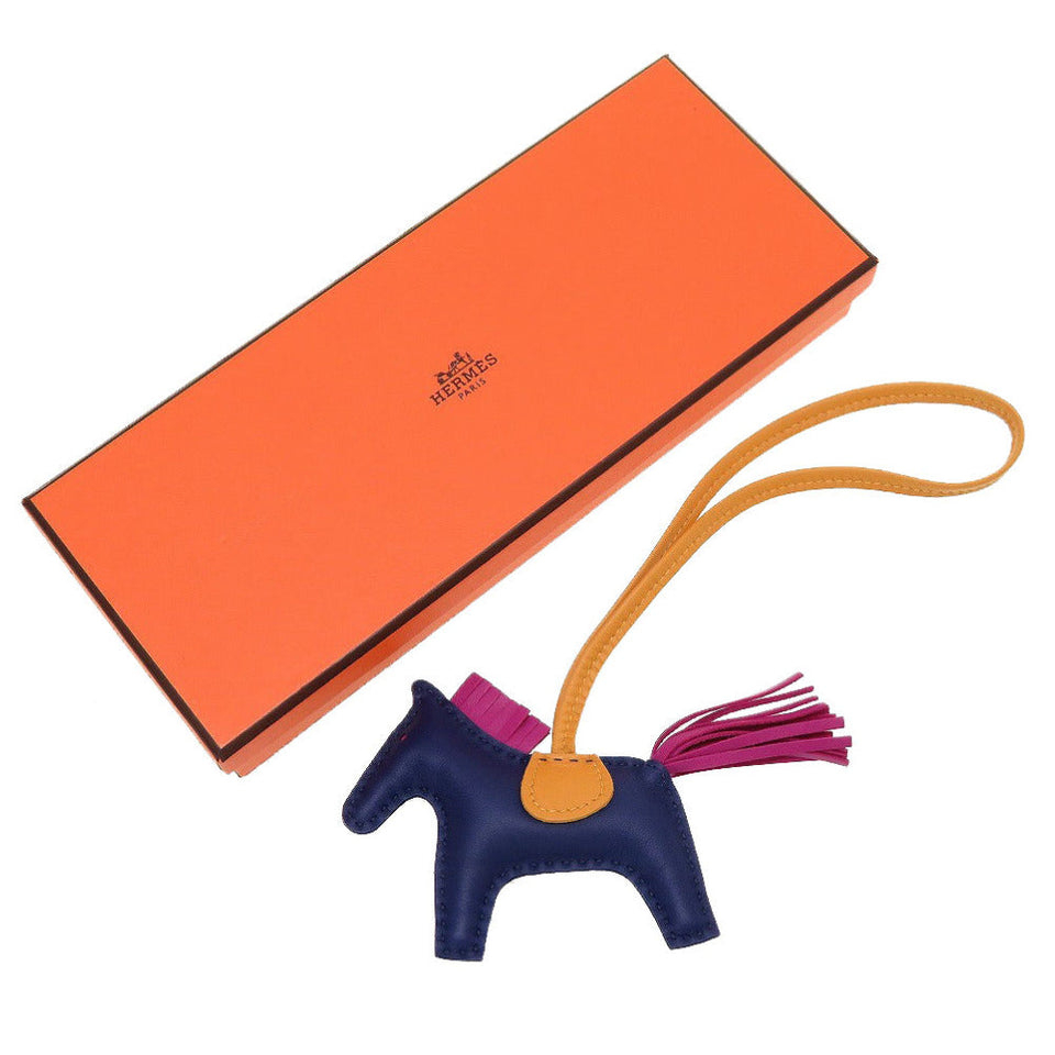 Hermes key ring leather Blue Agat Bag charm Rodeo Charm PM Women