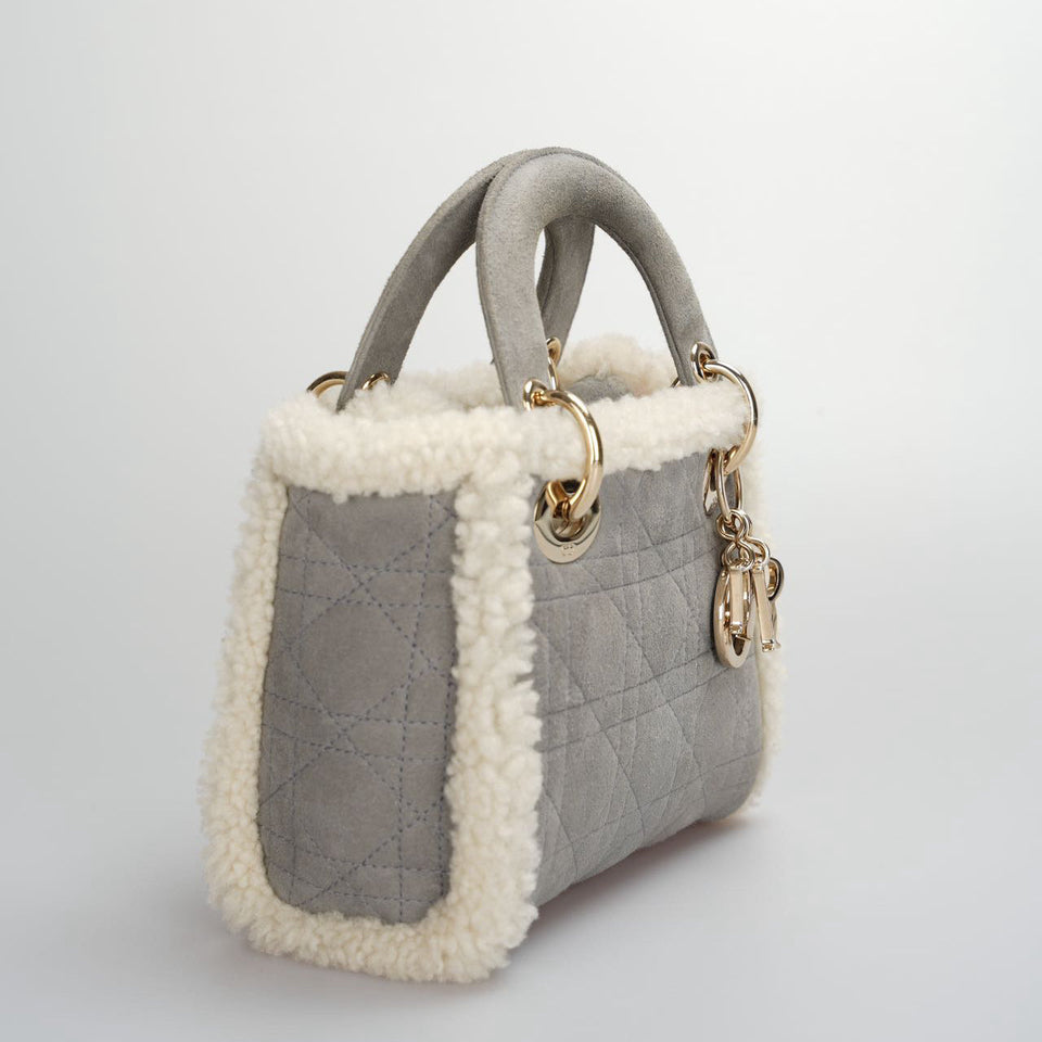 Christian Dior Lady Dior  2020 Mini Suede Shearling Cannage Lady Dior satchel