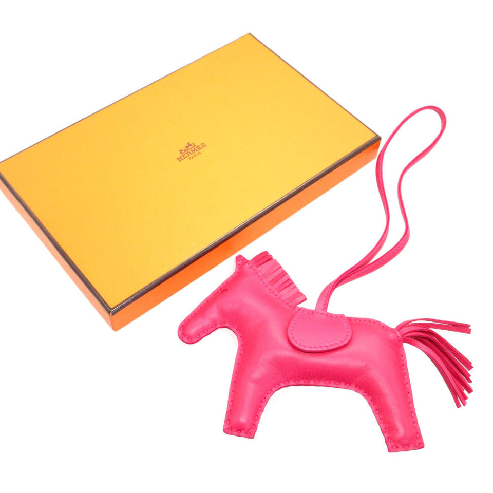 Hermes key ring leather Rose mexico Bag charm Rodeo Charm MM Women