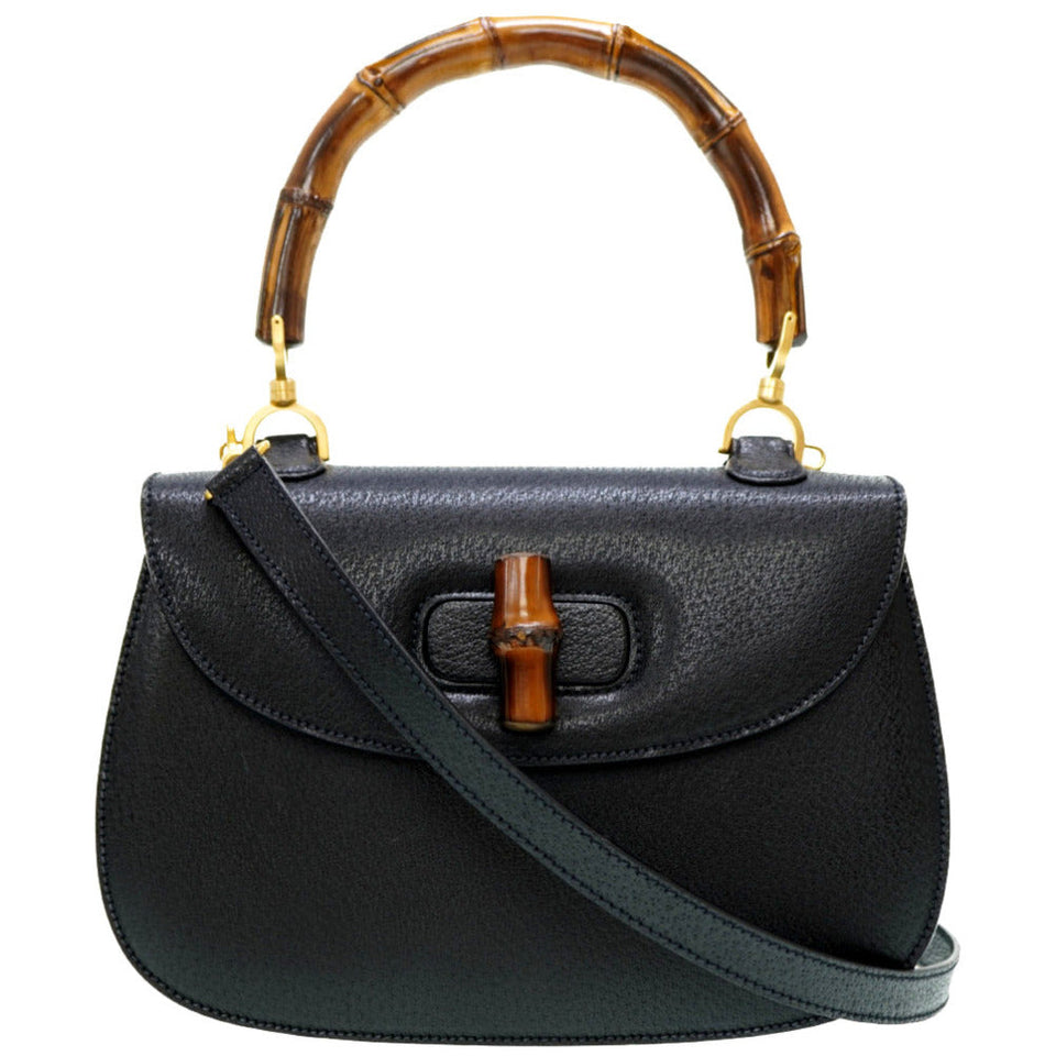 Gucci Handbag leather black Bamboo Women
