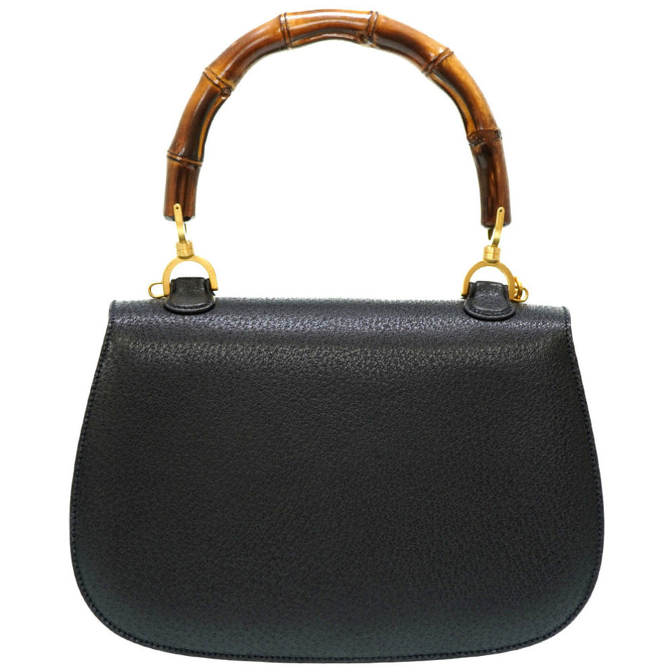 Gucci Handbag leather black Bamboo Women
