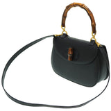 Gucci Handbag leather black Bamboo Women