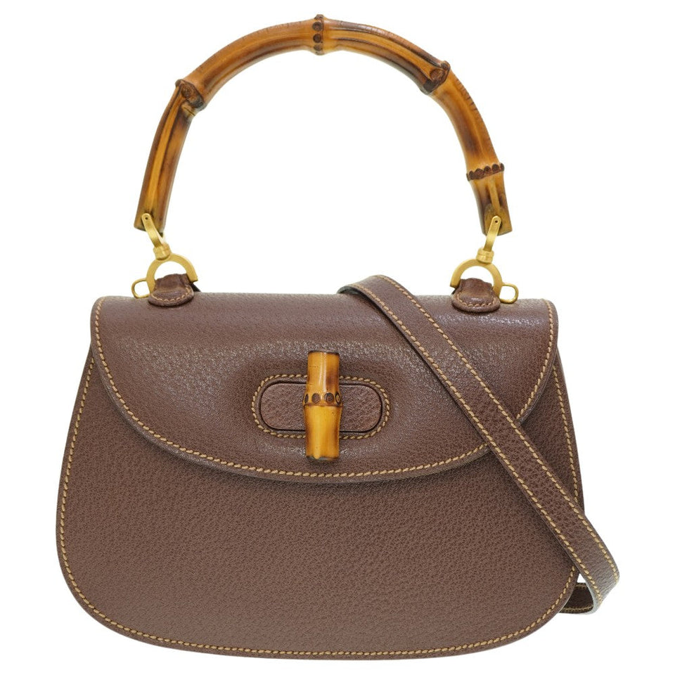 Gucci Handbag leather Brown Bamboo Women