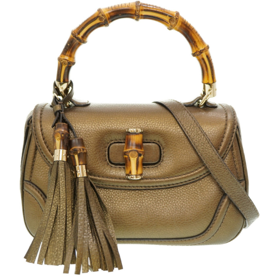 Gucci Handbag 254884 leather gold New Bamboo Women