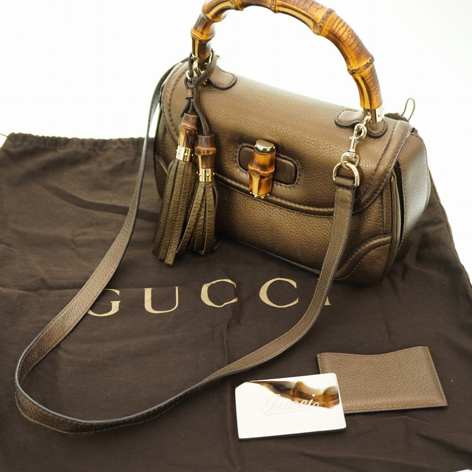 Gucci Handbag 254884 leather gold New Bamboo Women