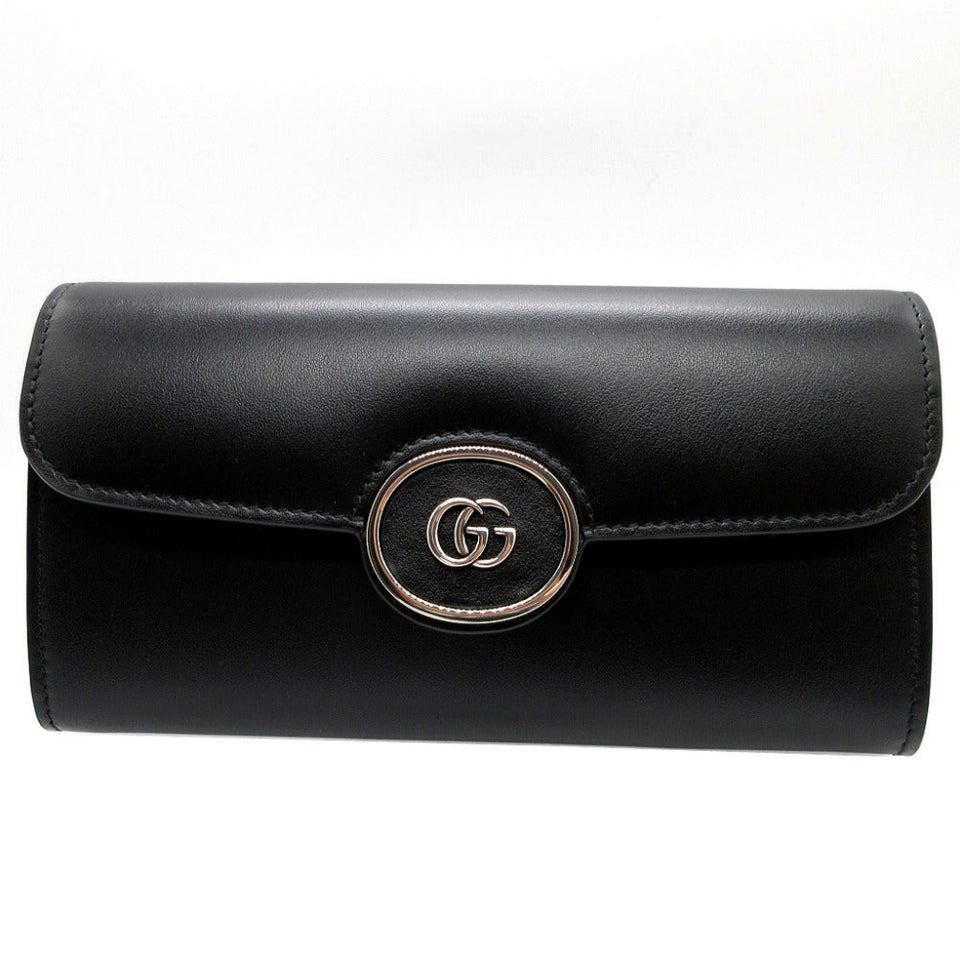 Gucci Long Wallet Purse 762167 leather black Two fold mini john double Women(Unisex)