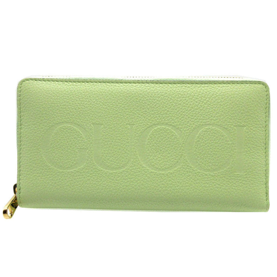 Gucci Long Wallet Purse 658691 leather Light green Zip Around logo Women