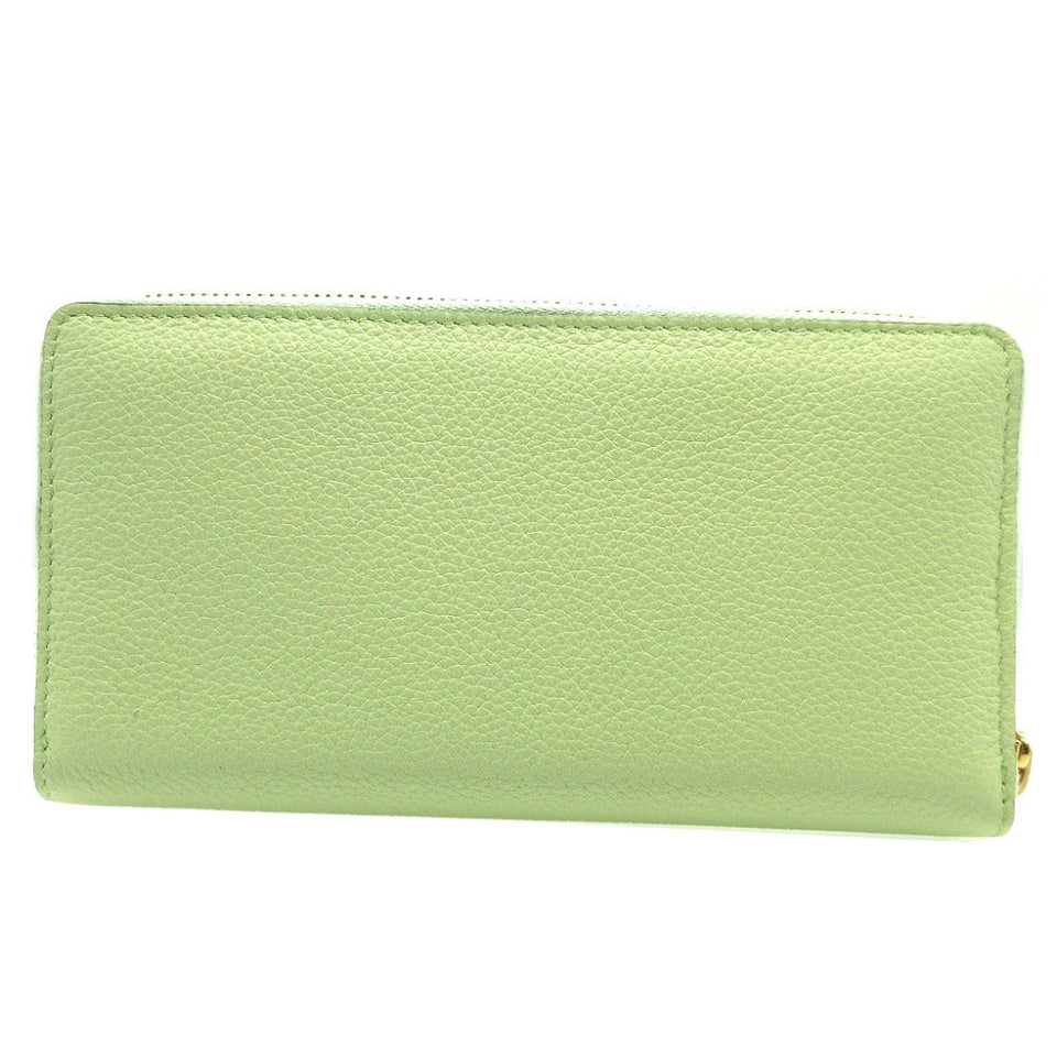 Gucci Long Wallet Purse 658691 leather Light green Zip Around logo Women