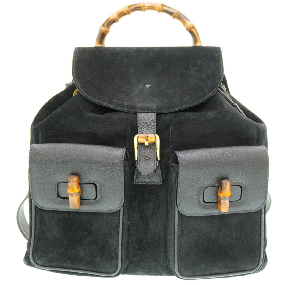 Gucci Backpack Suede black Bamboo Women
