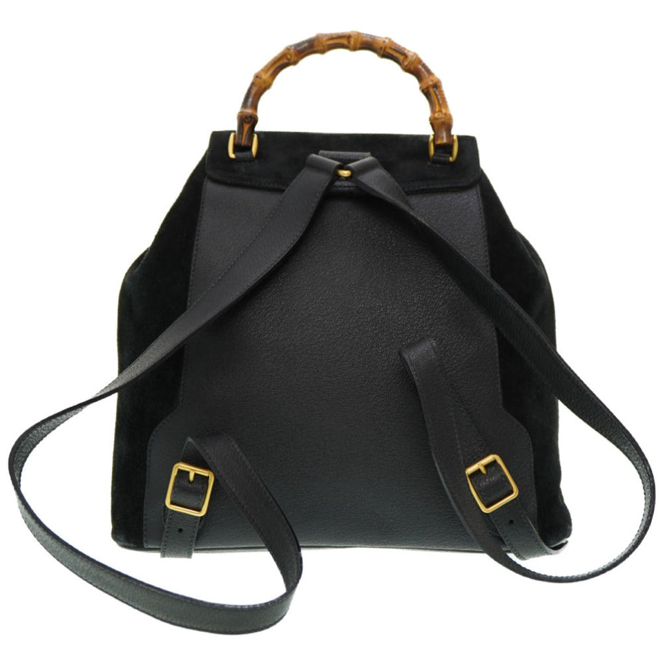Gucci Backpack Suede black Bamboo Women