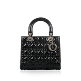 Christian Dior Lady Dior Black Patent Leather Medium