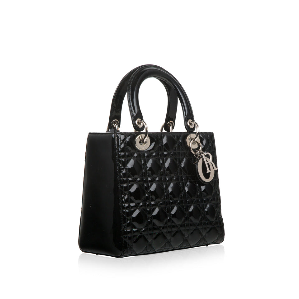 Christian Dior Lady Dior Black Patent Leather Medium