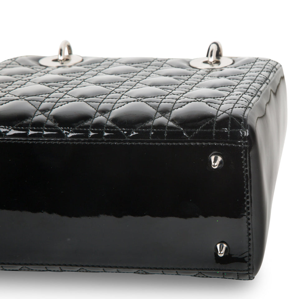 Christian Dior Lady Dior Black Patent Leather Medium