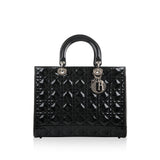 Christian Dior Lady Dior Black Patent Leather Large