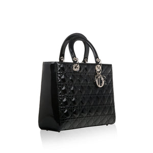 Christian Dior Lady Dior Black Patent Leather Large
