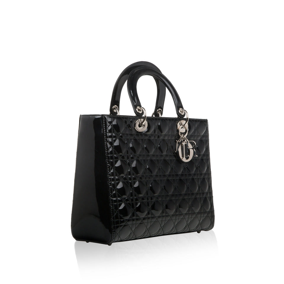 Christian Dior Lady Dior Black Patent Leather Large