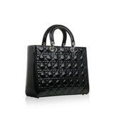 Christian Dior Lady Dior Black Patent Leather Large