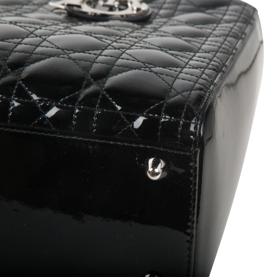 Christian Dior Lady Dior Black Patent Leather Large