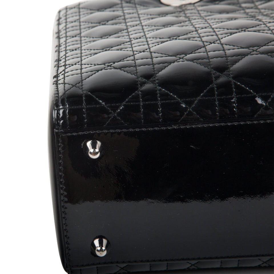 Christian Dior Lady Dior Black Patent Leather Large