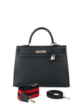 Hermes Kelly 35 Black Sombrero Leather PHW.