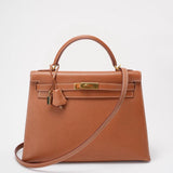Hermes Vintage Gold Kelly Sellier 32 Epsom D Square 2000