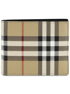 Luxury Burberry Men's Vintage Check Pattern Half Wallet Brown