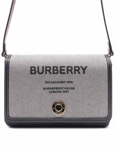 Luxury Burberry Horseferry Print Cotton Canvas Leather Cross Bag Black