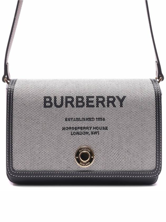 Luxury Burberry Horseferry Print Cotton Canvas Leather Cross Bag Black