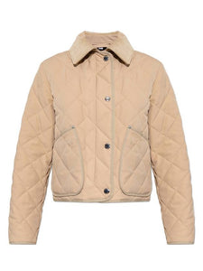 Luxury Burberry Corduroy Collar Diamond Quilted Jacket Soft Fawn