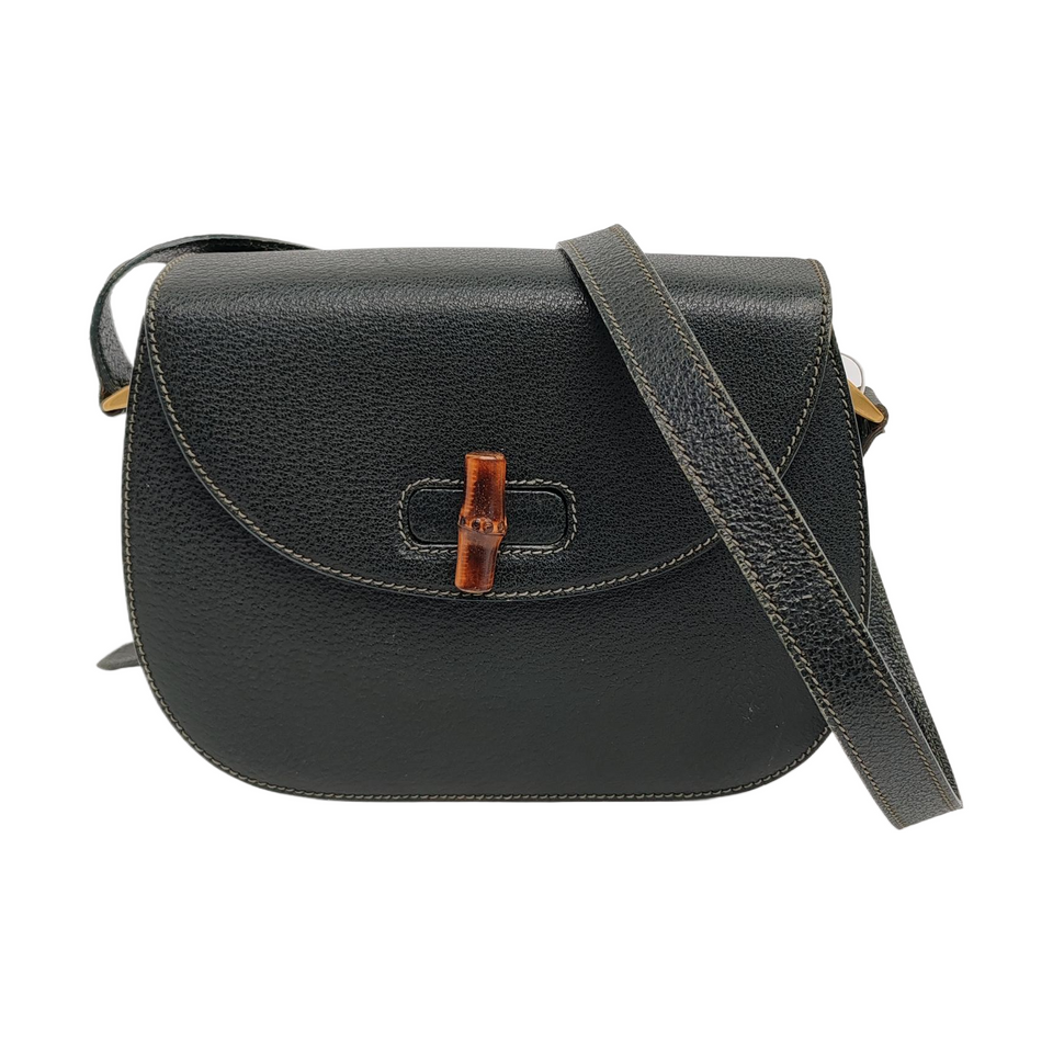 Gucci Bamboo 1947 Green Leather Medium Crossbody Bag