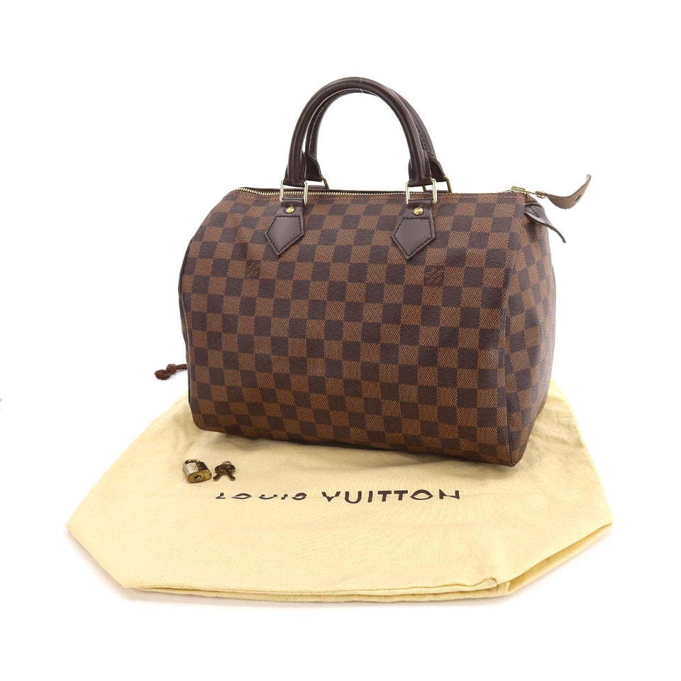 Louis Vuitton Damier Speedy 30 Hand Bag Ebene Brown Gold Hardware