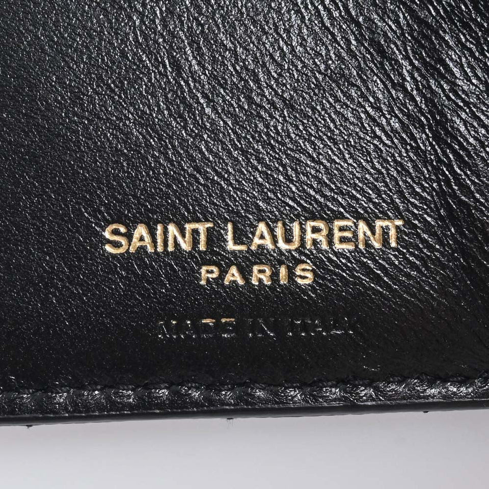 Saint Laurent- Leather Tiny Wallet Tri-fold Compact Wallet Black