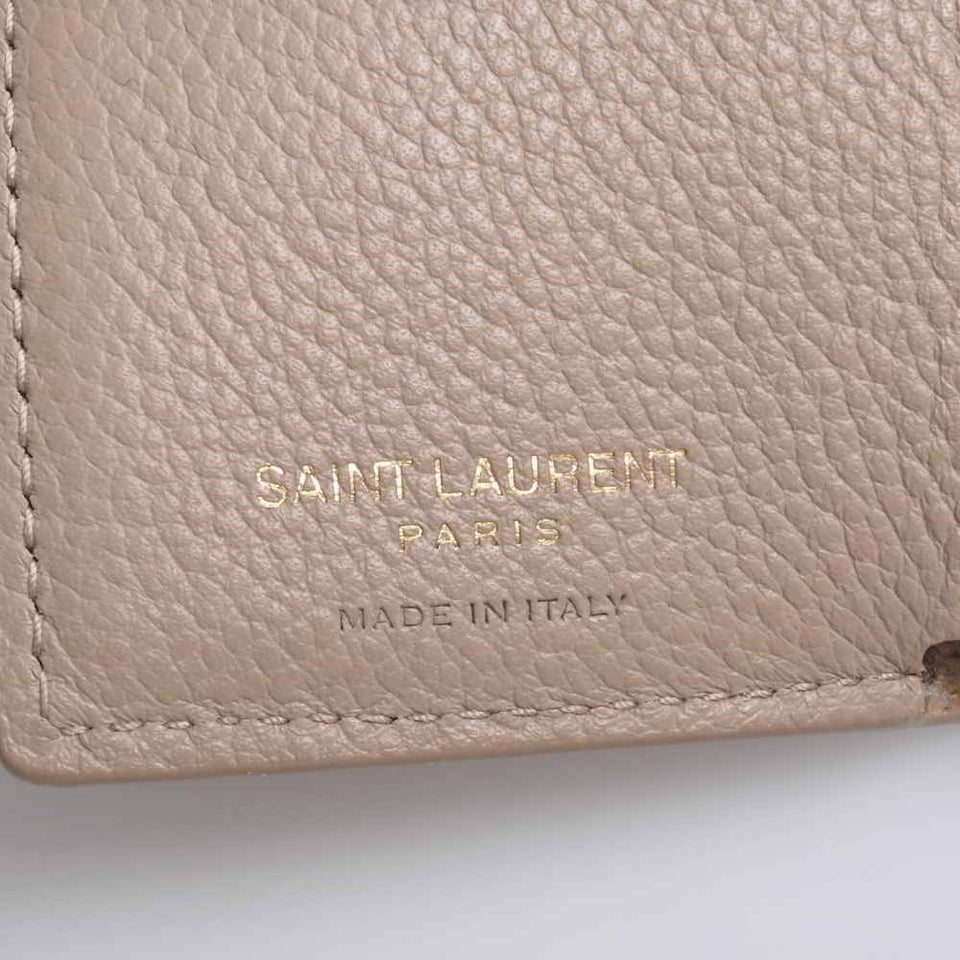 Saint Laurent- Leather  Tiny Wallet Tri-fold Compact Wallet Beige