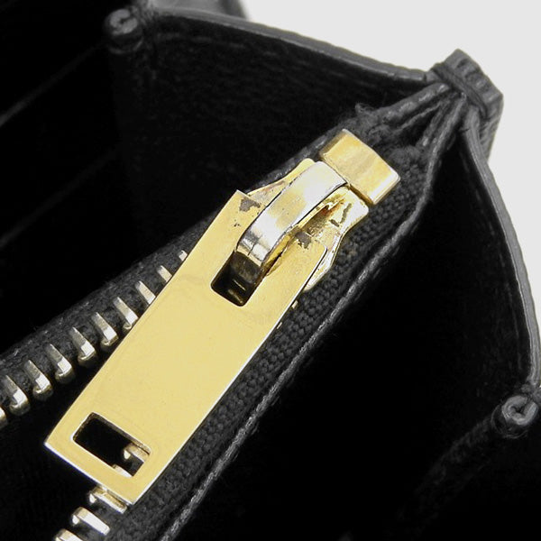 Saint Laurent- Leather V-stitch Bi-fold Long Wallet Black