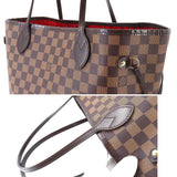 Louis Vuitton Damier Neverfull MM Tote Bag Ebene Brown Red Gold Metal Fittings