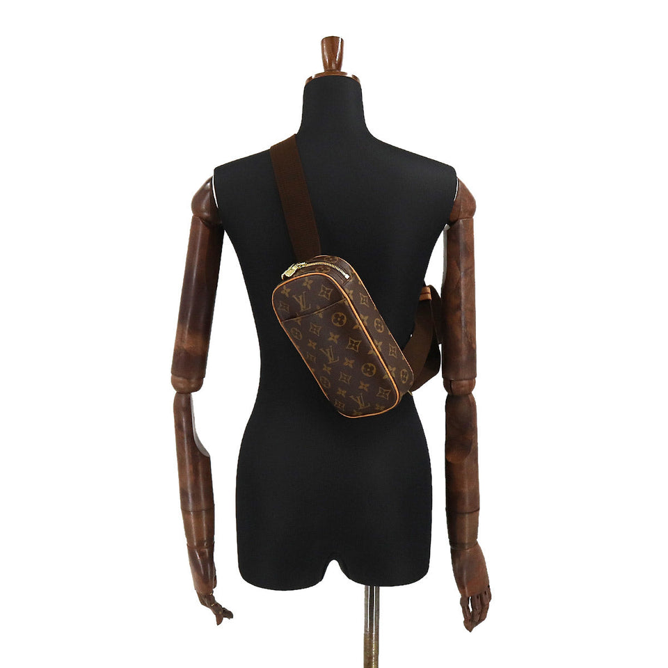 Louis Vuitton Monogram Pochette Gange Body Bag Brown Gold Metal Fittings