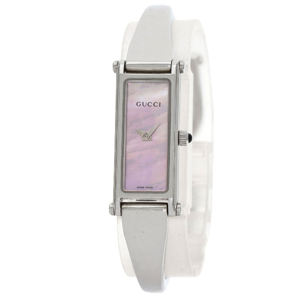 Gucci Watches Quartz 1500L Stainless Steel , Stainless Steel Silver Square face Pink shell dial Women