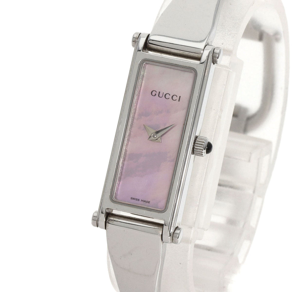 Gucci Watches Quartz 1500L Stainless Steel , Stainless Steel Silver Square face Pink shell dial Women