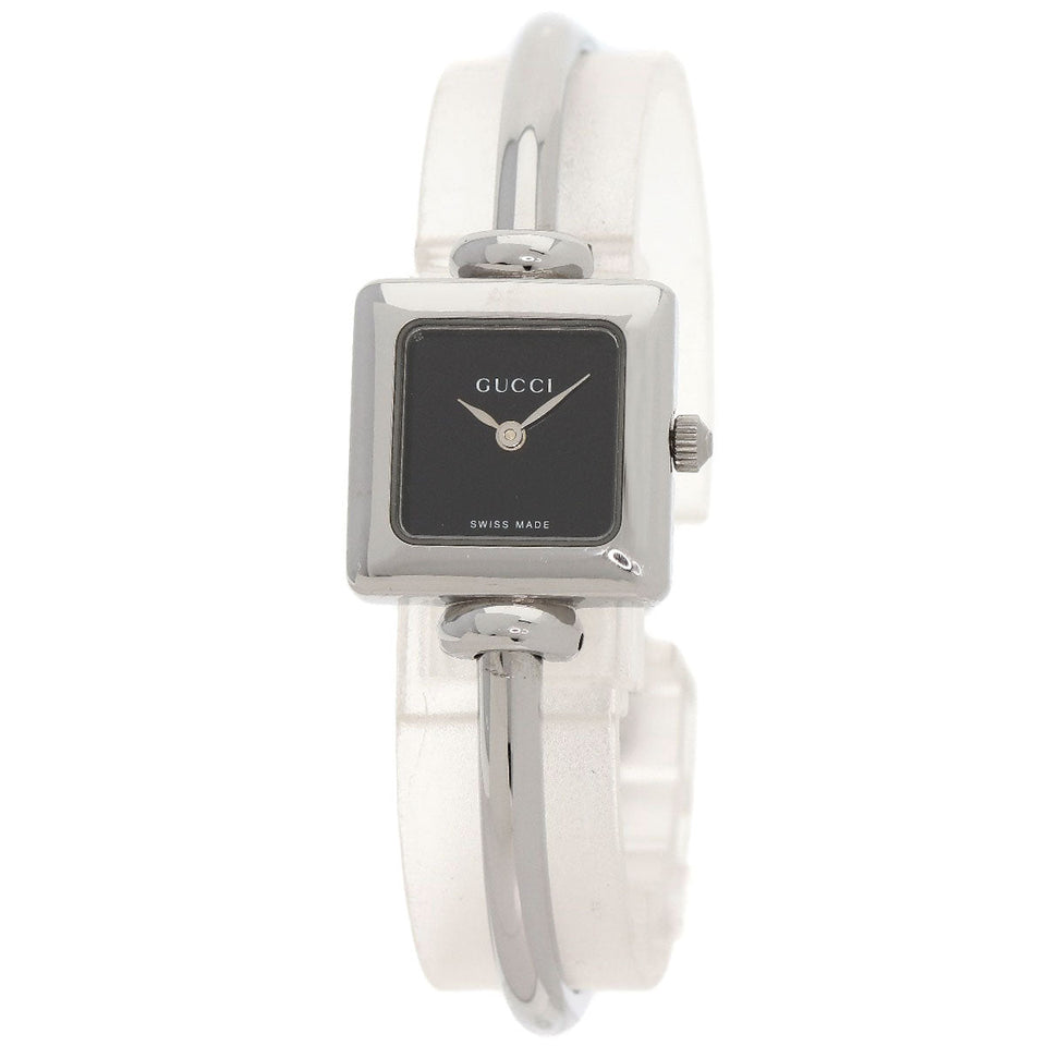 Gucci Watches Quartz 1900L Stainless Steel , Stainless Steel Silver Square face black dial Women