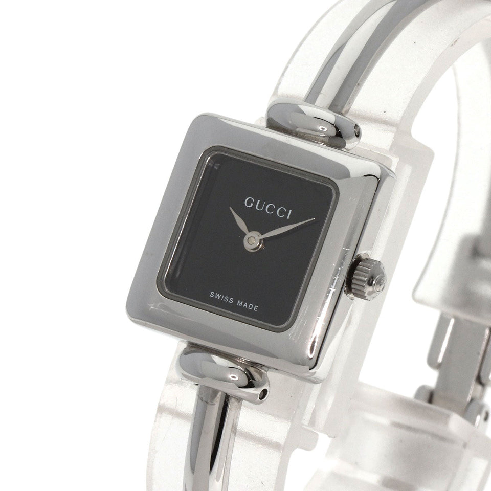 Gucci Watches Quartz 1900L Stainless Steel , Stainless Steel Silver Square face black dial Women