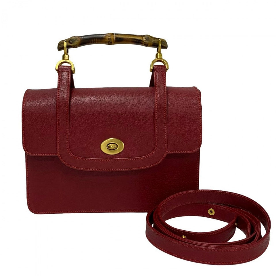 Gucci Shoulder Bag leather Red Bamboo Old Gucci Women