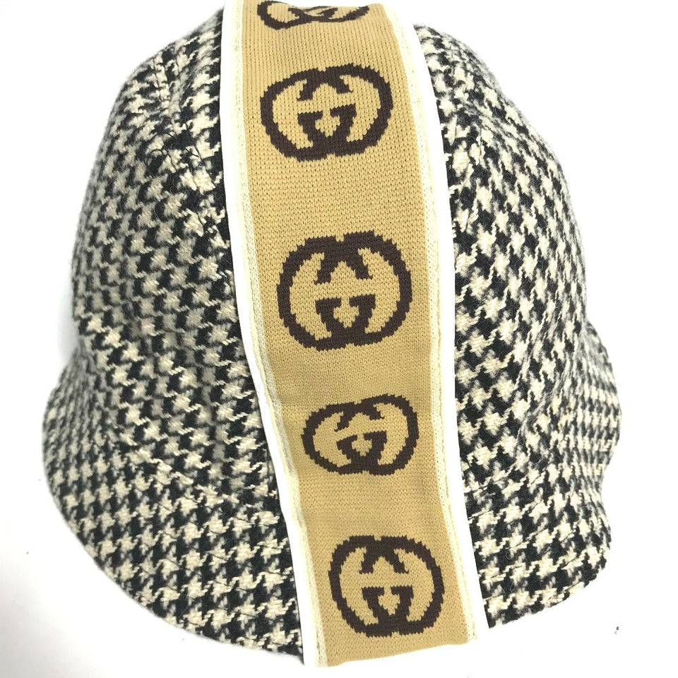 Gucci hat cotton black Interlocking G GG Houndstooth mens L