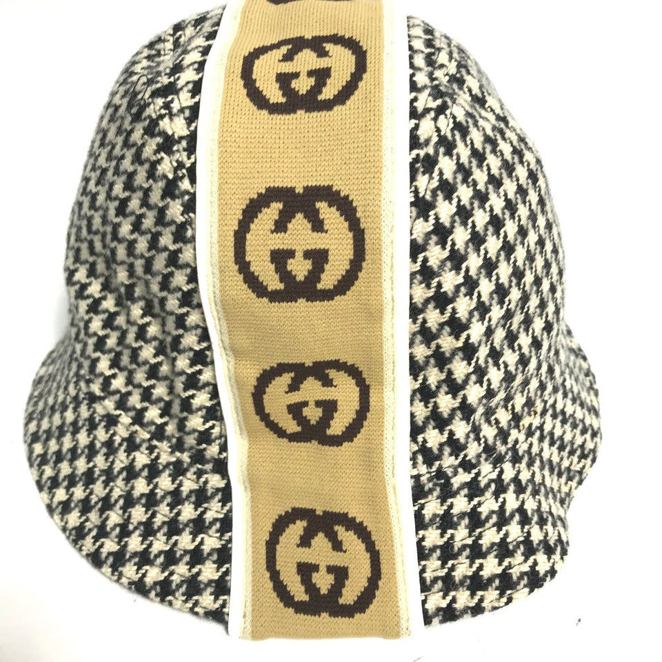 Gucci hat cotton black Interlocking G GG Houndstooth mens L